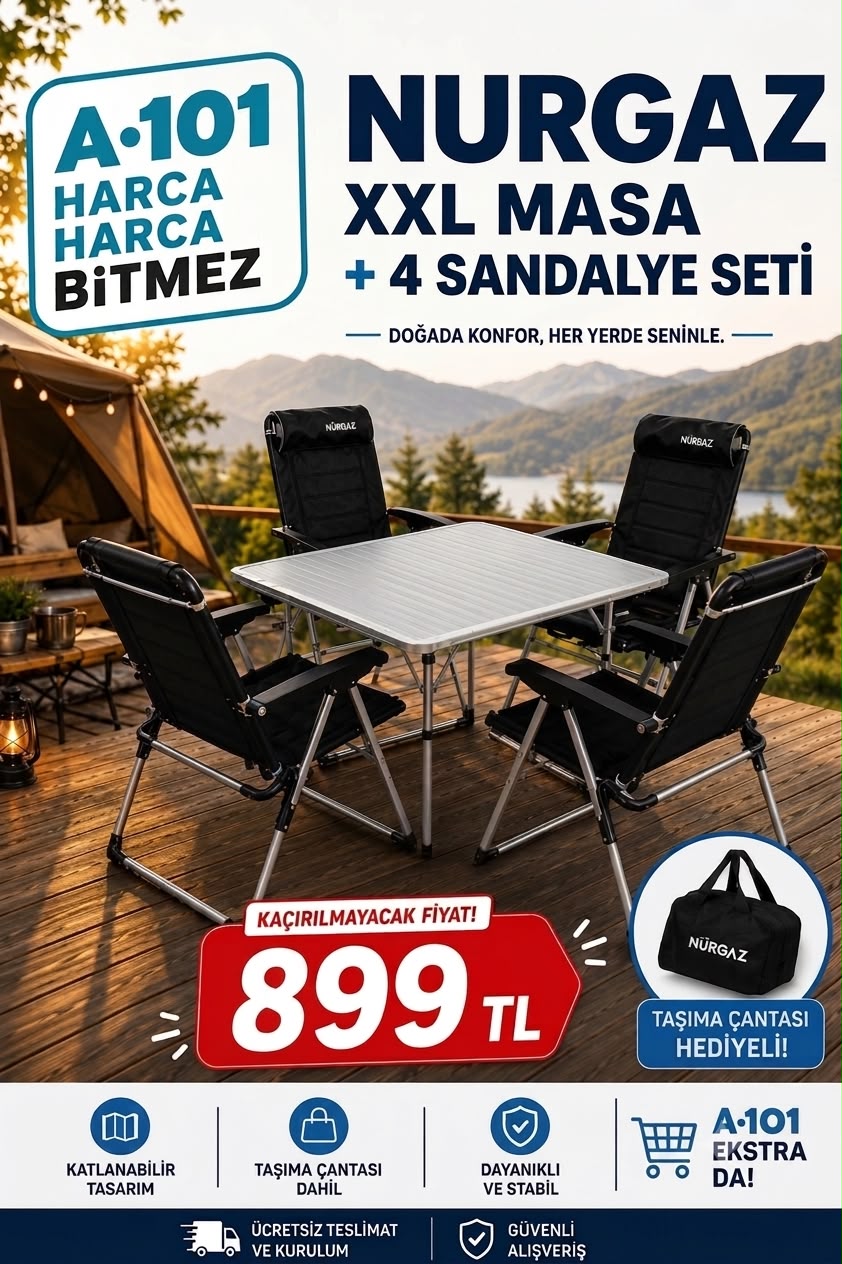Nurgaz XXL MASA +4 SANDALYE SETİ